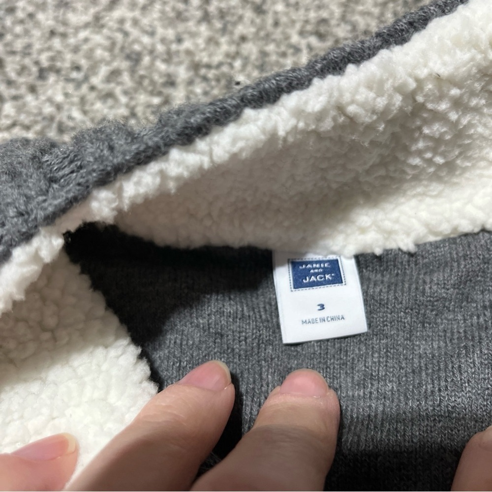 JANIE & JACK BOYS Size 3 GRAY Full ZIP Cotton Cable SWEATER Jacket Lined - Picture 5 of 12